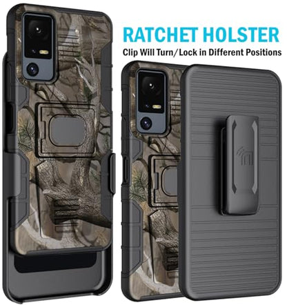 Nakedcellphone Rugged Combo for Jitterbug Smart 4 Phone Case - Camo | Hybrid Cover + Belt Clip Holster, Rotating Holder, Ring Grip, with Kickstand, Mounting Plate, Fits Lively Smart4 or TCL 40XL - color: Camo