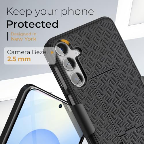 MOTIVE for Samsung Galaxy s25 Case with Belt Clip, Rigid, Kickstand | 6.2" | Ranger v1 Series, Black, 360° holster, open-top/open-bottom port access, textured grip, slim design - size: s25