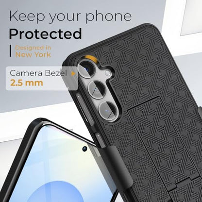 MOTIVE for Samsung Galaxy s25 Case with Belt Clip, Rigid, Kickstand | 6.2" | Ranger v1 Series, Black, 360° holster, open-top/open-bottom port access, textured grip, slim design - size: s25