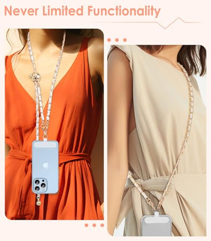 MoKo Phone Lanyard, Adjustable Metal Cell Phone Chain Crossbody Strap - color: White/Adjustable