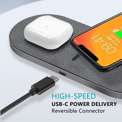 40W Wireless Charging Pad,Dual 20W Charging mat for Apple iPhone 16 15 14 13 12 11 Pro/Max/Mini/Plus/XS/XR,Airpods 4/3/Pro,2 in 1 Wireless Phone Charger for Samsung,Pixel,Xperia(with PD Adapter) - color: Gray with Adapter