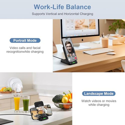 Samsung Wireless Charger Fast Charging Stand Desk Phone Station for Android Samsung Galaxy S26 Ultra/S25/S24/S23/S22/S21,15W Fast Wireless Charger Pad for Motorola Edge 2025/G Stylus 5G/G Power 2025 - color: Black