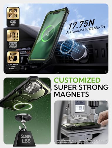 i-Blason for iPhone 16e / iPhone 17e Case MagSafe with Stand, Green | Built-in Screen Protector, Fit for MagSafe, Adjustable Camera Cover Stand, Full-Body Protection, Military - color: Green