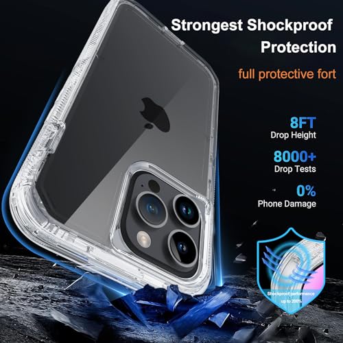 for iPhone 14 Pro Max Clear Case with 2 Screen Protector,[Not Yellowing] Military Grade Drop Protection Thick Anti-Fall Transparent Heavy Duty Shockproof Phone Cover 6.7"(Clear) - color: Clear