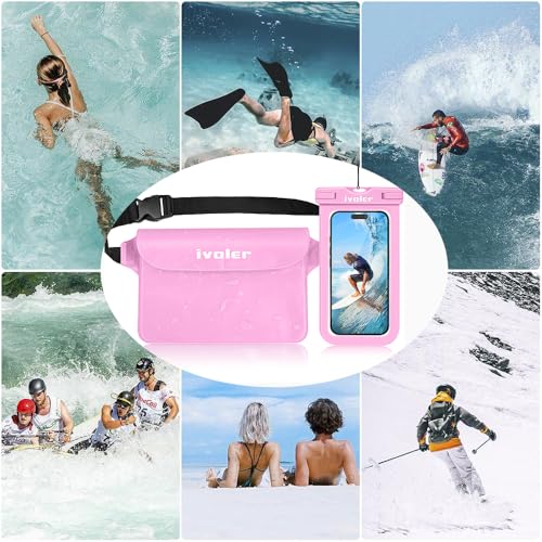 ivoler 2-Pack Waterproof Fanny Pack & Phone Pouch, Dry Bag for Passport, Phone & Wallet, Floating Waterproof Phone Case for Beach, Swimming, Kayaking, Boating, Cruise Essentials & Travel Light Pink - color: Light Pink