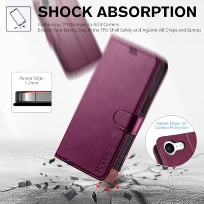 TUCCH Wallet Case for iPhone 17e/16e (6.1"), 4 Card Holders, Plum Purple | RFID Blocking, Viewing Stand, Shockproof TPU Shell, PU Leather, Magnetic Closure, Protective Folio Flip Cover - color: Plum Purple