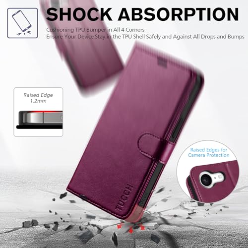TUCCH Wallet Case for iPhone 17e/16e (6.1"), 4 Card Holders, Plum Purple | RFID Blocking, Viewing Stand, Shockproof TPU Shell, PU Leather, Magnetic Closure, Protective Folio Flip Cover - color: Plum Purple