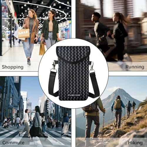 Neoprene Phone Sleeve Pouch Case Bag for Men Women w/Crossbody Strap/Neck Lanyard for iPhone 17/16/15/14 Pro Max, Samsung S25，Pixel 10 - color: Black with Zigzag