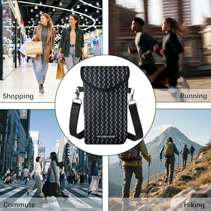 Neoprene Phone Sleeve Pouch Case Bag for Men Women w/Crossbody Strap/Neck Lanyard for iPhone 17/16/15/14 Pro Max, Samsung S25，Pixel 10 - color: Black with Zigzag