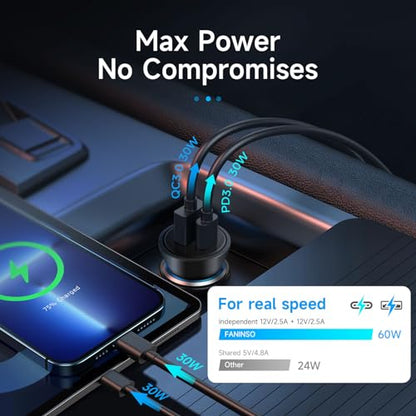 20‑Pack USB C Car Charger, 60W Dual Port (USB‑C + USB‑A) PD/QC Fast Charging 12V/24V Cigarette Lighter Adapter, Compatible with iPhone 17/16/15, Galaxy S26/S25/S24, Pixel, iPad - size: 20‑Pack
