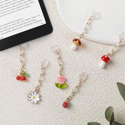 Type C Dust Plug Charm for Kindle - 6Pcs Dust Plug Charms Compatible with Kindle Phone, E-Reader Accessories - style: Strawberry cherry
