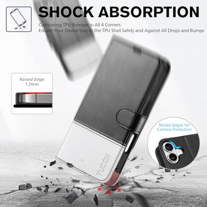TUCCH Wallet Case for iPhone 17 (6.3") 2025, 4 Card Holders, Black & White | RFID Blocking, Viewing Stand, Shockproof TPU Shell, PU Leather, Magnetic Closure, Protective Folio Flip Cover - color: Two-tone Black & White