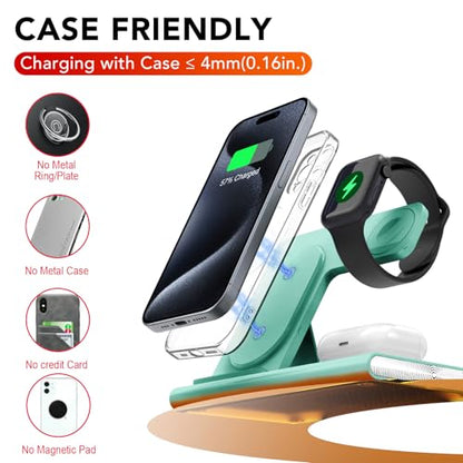3 in 1 Foldable Charging Station for Apple Wireless Charger - color: Green