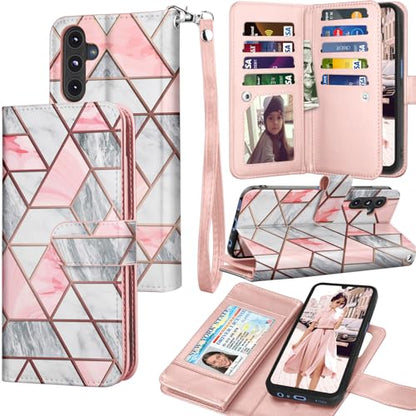 Galaxy A15 5G Case, Galaxy A15 5G Wallet Case, Tekcoo [Detachable Magnetic Hard Case] Luxury PU Leather Cash Credit Card Slots Holder Carrying Folio Flip Cover Strap for Samsung A15 5G [Marble] - color: W-Marble