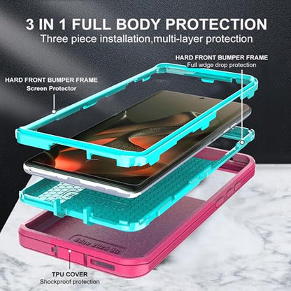 for Moto Edge 2025 Phone Case 3 in 1 Shockproof Hard PC Soft TPU Bumper Drop-Proof Shell with Screen and Camera Protection Blue/Sky Pink - color: Blue with Pink