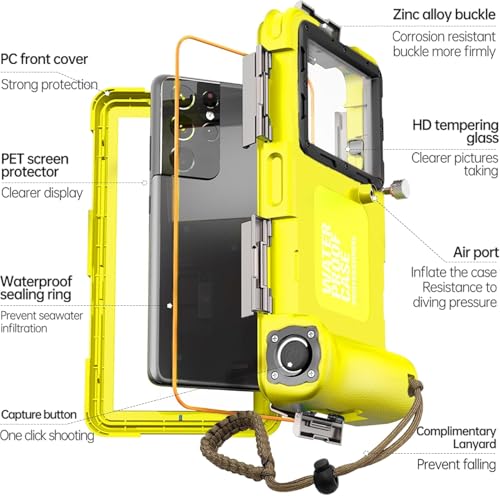 Hllhunkhe Universal Underwater Phone Case for Snorkeling, Professional Diving Waterproof Phone Case for iPhone 7-17 Pro/Pro Max/Plus/Mini, Galaxy S10-S25 Ultra/Plus and Most Phones,Yellow/Black - color: Yellow/Black