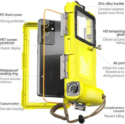 Hllhunkhe Universal Underwater Phone Case for Snorkeling, Professional Diving Waterproof Phone Case for iPhone 7-17 Pro/Pro Max/Plus/Mini, Galaxy S10-S25 Ultra/Plus and Most Phones,Yellow/Black - color: Yellow/Black