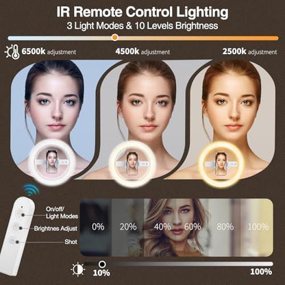 Overhead Phone Mount with Ring Light for Phone,LED Ring Light for Desk with Stand and Remote,Phone Holder Tripod for Video Recording,Photography,TikTok,Live Stream,Cooking Vlogging,YouTube