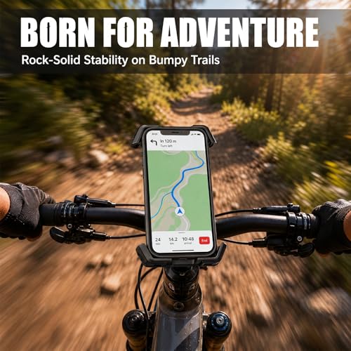 Bike Phone Mount, Motorcycle Phone Holder with Vibration Dampener & 1s Quick Lock, Anti-Shake Handlebar Mount for Bicycle Scooter, Fits 4.7"-7.2" Smartphones
