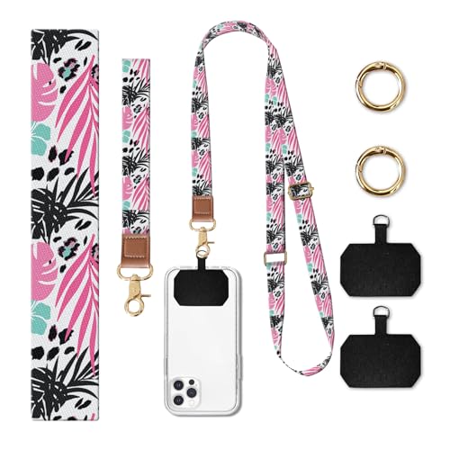 Phone Lanyard Crossbody Wrist Strap, Cute Cell Phone Lanyards for around the Neck Wristlet Wrist Strap - color: Boho Leopard Leaf