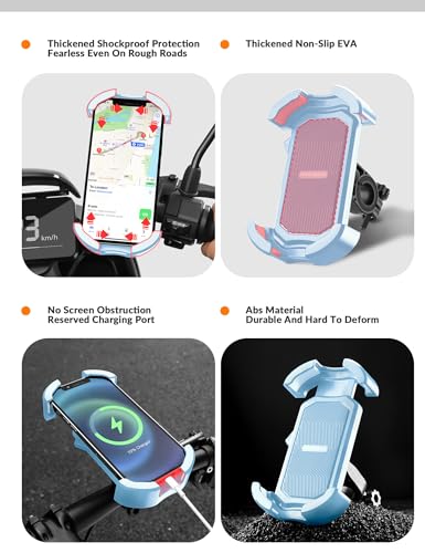 ROCKBROS Bike Phone Holder Security Lock Shockproof Bicycle Phone Mount - color: Handlebar Mount Blue