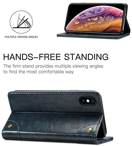 iPhone XS Case, iPhone X Case, SINIANL Leather Wallet Folio Case Book Design Flip Cover with Stand and ID Credit Card Slot Magnetic Closure for iPhone XS / X - color: Blue, size: iPhone X / XS (5.8 inch)