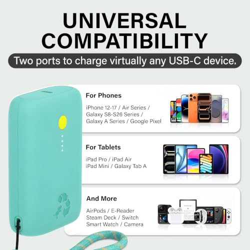 Nimble Champ Portable Charger, 10000mAh Power Bank, 20W Dual USB-C Charging - color: Teal