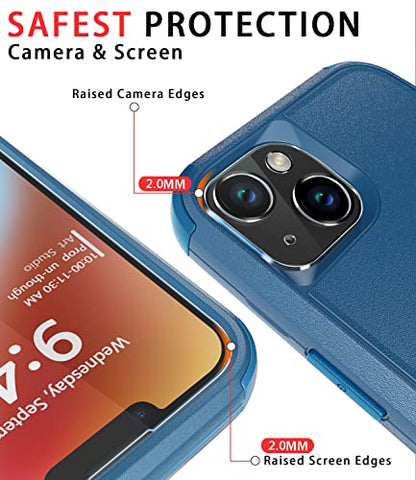 Diverbox for iPhone 14 Case [Shockproof] [Dropproof] [Tempered Glass Screen + Camera Lens Protector],Heavy Duty Protection Phone Case Cover for Apple iPhone 14 (Blue-3in1) - color: BLUE-3in1