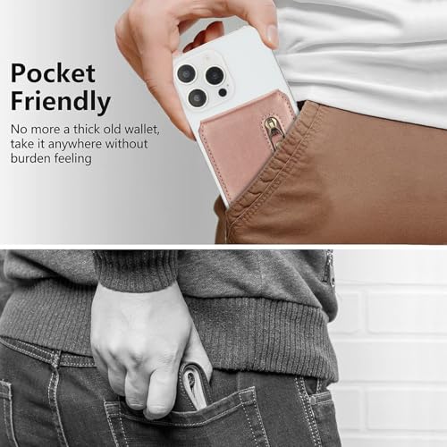 HAII for MagSafe Card Wallet Bag compatible with MagSafe Invisible Ultra-Thin Lightweight Kickstand Magnetic Mobile Wallet Man Woman, 4 Card Slots + 1 Zipper Cash Bag. (Pink, Zipper) - color: Pink, size: 4 Card Slots + 1 Zipper Cash Bag - Zipper