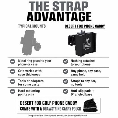 Strap Style Golf Cart Phone Holder, Golf Cart Phone Mount by Desert Fox - color: Black