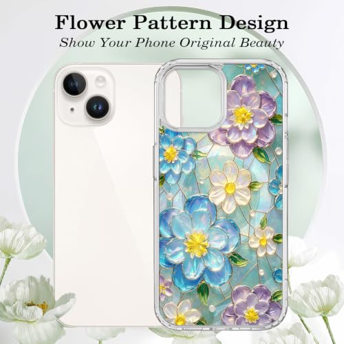 for iPhone 13 Mini 5.4" Magnetic Case【Compatible with MagSafe】 Aesthetic Oil Painting Stained Glass Flower Design, Slim Fit Hard PC Back Shockproof Cute Clear Phone Cover, Blue Purple - color: Blue Purple, size: iPhone 13 Mini