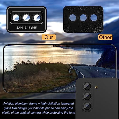 Suoman for Samsung Galaxy Z Fold 5 Camera Lens Protector, Metal Texture Style Tempered Glass Camera Lens Cover [Metal CD Lines] - Black - color: Black