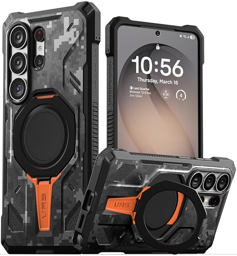VRS DESIGN TerraGuard Active for Samsung Galaxy S26 Ultra Case (2026), Magnetic Charging Compatible Ring Kickstand, Heavy Duty Rugged Shockproof Cover (Digital Black) - color: Digital Black