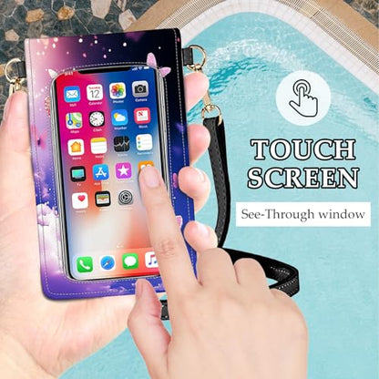 Small Crossbody Bags for Women Touchscreen Cell Phone Bag Cross Body Purses with adjustable Strap,Gifts For Teenage Girls - color: Purple Butterflies Blue Sky