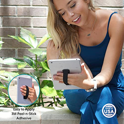 LOVEHANDLE XL Phone + Tablet Grip - Black Strap, White Base