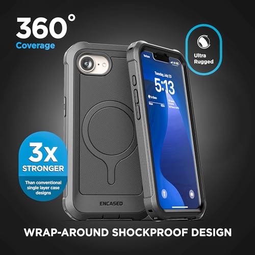 Encased Protective Case for iPhone 17e, iPhone 16e with Belt Clip (2025/26) Full-Body Case with Built-in Screen Protector and Phone Holster (Compatible with MagSafe) Black - size: iPhone 16e /17e