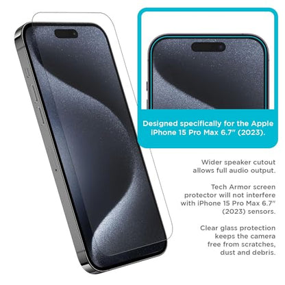Tech Armor Screen Protector for iPhone 15 Pro Max, Ballistic Glass, 3-Pack - size: iPhone 15 Pro Max-6.7 Inch