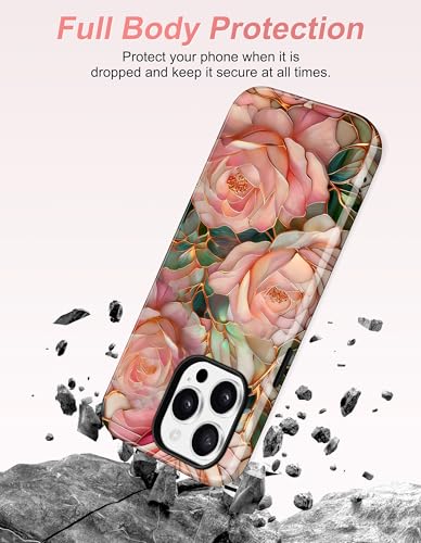Jusy Magnetic Stained Glass Floral Case for iPhone 16e/17e, Pink Flower | Compatible with MagSafe, Cute Aesthetic Flower Design, TPU and PC Protective Phone Cover - color: Pink Flower