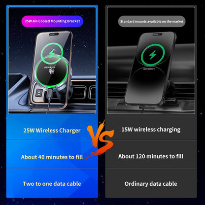 Qi2 25W Magnetic Car Mount Charger RGB Light, Ice Cooling Magnetic Wireless Car Charger Phone Holder, Air Vent Fast Charging for iPhone 17 16 15 14 13 12, S25 Series, Tempered Glass Pannel