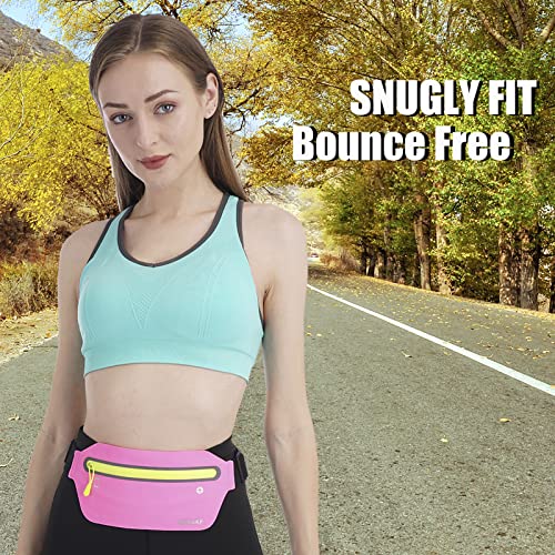 USHAKE Slim Running Belt Waist Pack, Ultra Light Bounce Free for Workout - color: Pink