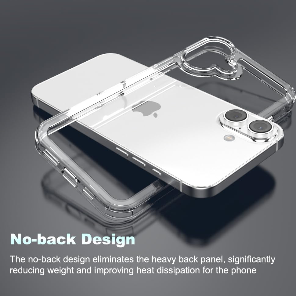 for iPhone 16 Plus Clear Bumper Frame No-Back Case, Slim Fit Ultra-Light Anti-Yellowing Transparent Protection Heat Dissipation Bezel Phone Cover Case 6.7" 2024 - color: Clear, size: iPhone 16 Plus