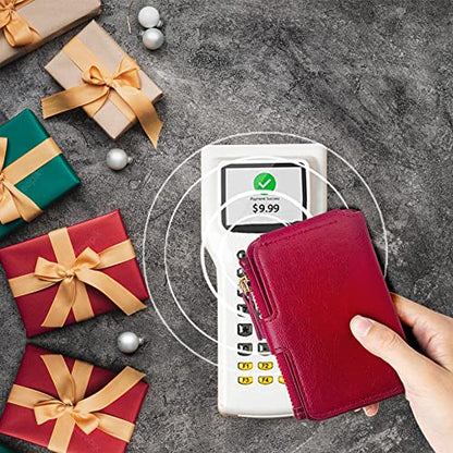RFID Blocking Phone Wallet Stick On Button Closure with Attachable Sticker | Credit Card Holder for Women with Zipper Coin Purse Have 6 Card Slots and ID Window Compatible with Most Smartphones) (Red) - color: Red