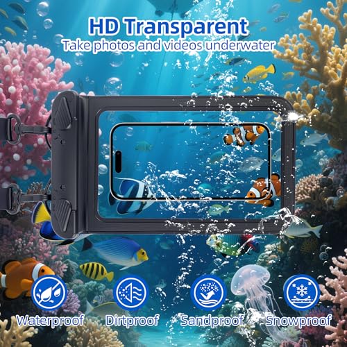 IPX8 Waterproof Phone Pouch Universal Cell Phone Dry Bag Patented Sealed Lock Lanyard Mobile Phone Case for Swimming Surfing Beach for iPhone 17 16 15 Samsung S26 S25 Xiaomi up to 8.9" - color: Black - 1 Pack