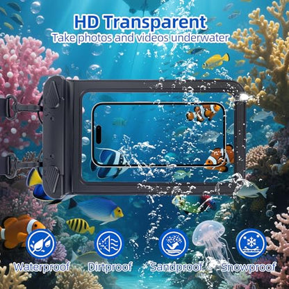 IPX8 Waterproof Phone Pouch Universal Cell Phone Dry Bag Patented Sealed Lock Lanyard Mobile Phone Case for Swimming Surfing Beach for iPhone 17 16 15 Samsung S26 S25 Xiaomi up to 8.9" - color: Black - 1 Pack