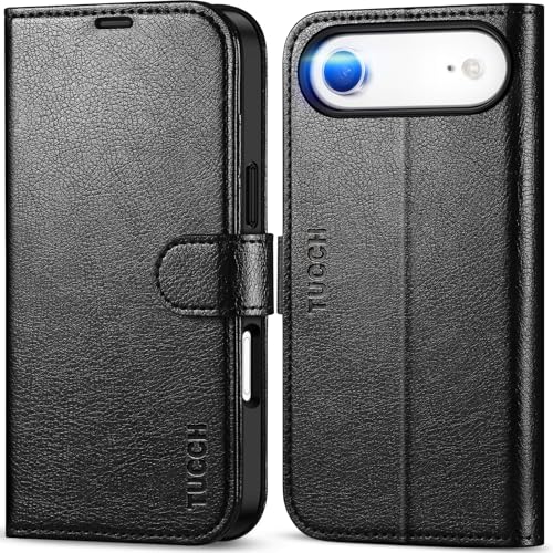 TUCCH Wallet Case for iPhone Air (6.5") 2025, Flip Stand, Textured Black | RFID Blocking, 4 Card Holders, Kickstand, PU Leather, Shockproof TPU Shell, Magnetic Closure, Protective Folio Cover - color: Textured Black
