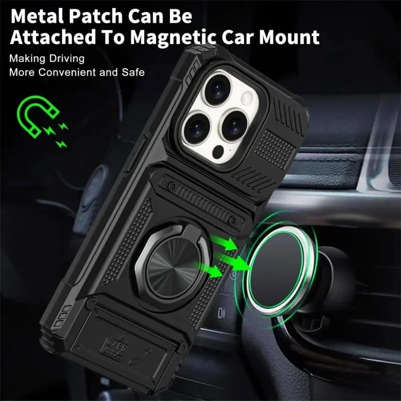 Military Grade Phone Case with Wallet & Magnetic Ring Kickstand, 2-Card Holder, Heavy Duty Drop Protection, Dual Layer TPU+PC Cover for iPhone 11/13/14/15/16/17 Pro Max (Black, iPhone 15 Plus) - color: Black