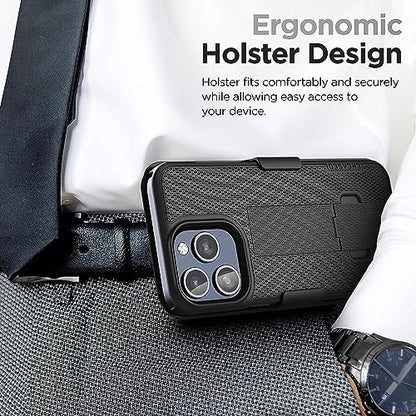 Encased for iPhone 15 Pro Case with Belt Clip Phone Holster and Kickstand Duraclip Series (Matte Black) - size: iPhone 15 Pro