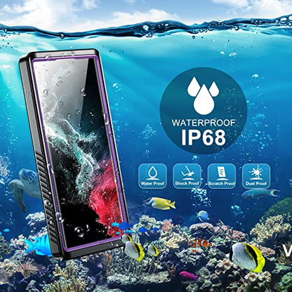 SPIDERCASE Designed for Samsung Galaxy S22 Ultra Case 6.8", Purple/Clear | [IP68 Waterproof] [Built-in Screen Protector] Full Sealed Protection Heavy Duty Shockproof Case - color: Purple