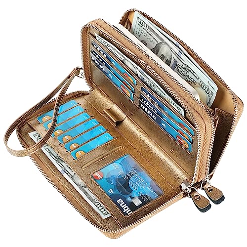 Small Compact Women Wallet RFID Blocking Genuine Leather Bifold Purse with ID Windows - color: 2-waxed Shine Brown, size: One Size