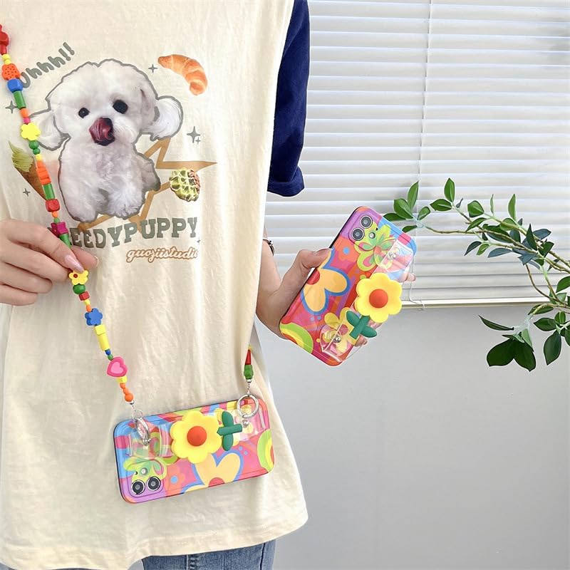 Lanyard Case Compatible with iPhone 16 Pro Max Case 6.9 inch,Crossbody case with Strap and Wrist Band,Unique Cute Kawaii Colorful Painting Flowers Design for Girls and Women - color: For iPhone 16 Pro Max